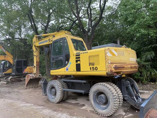 Kompakt Japonya Kullanılmış Komatsu Ekskavatörü PC150W-6 Kullanılmış Tekerlekli Ekskavatör