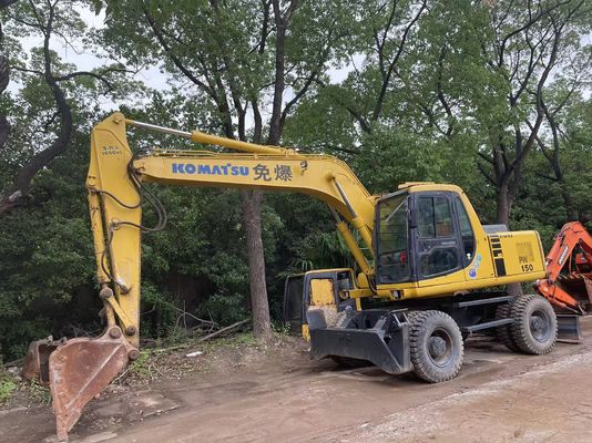 Kompakt Japonya Kullanılmış Komatsu Ekskavatörü PC150W-6 Kullanılmış Tekerlekli Ekskavatör