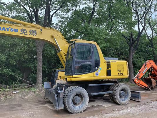 Kompakt Japonya Kullanılmış Komatsu Ekskavatörü PC150W-6 Kullanılmış Tekerlekli Ekskavatör